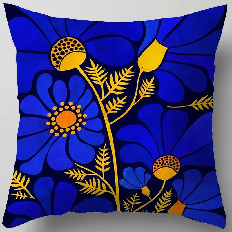 DecorBites™ Blue Flower Leaves Pattern Pillowcase - Nordic Style Living Room Cushion Cover