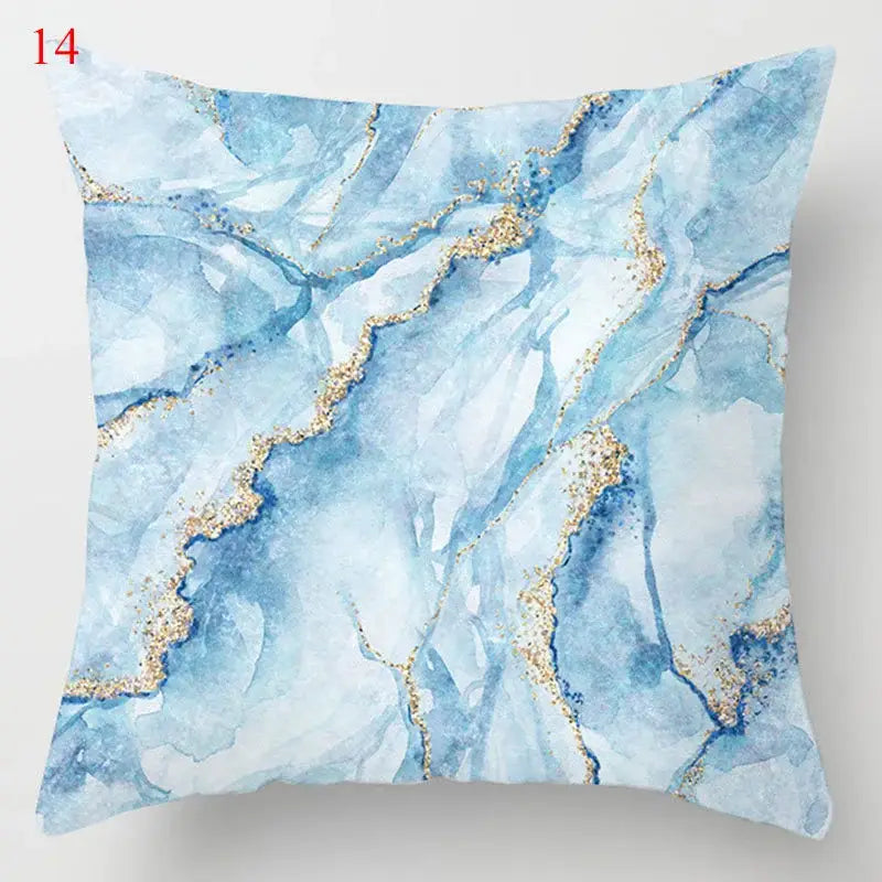 Blue geometric marble throw pillows for living room decor