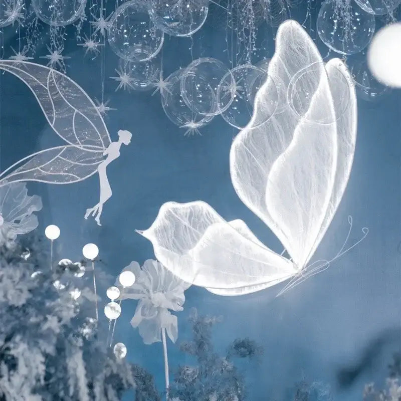 Blue lace led butterflies wedding decor for bedroom glowing wings