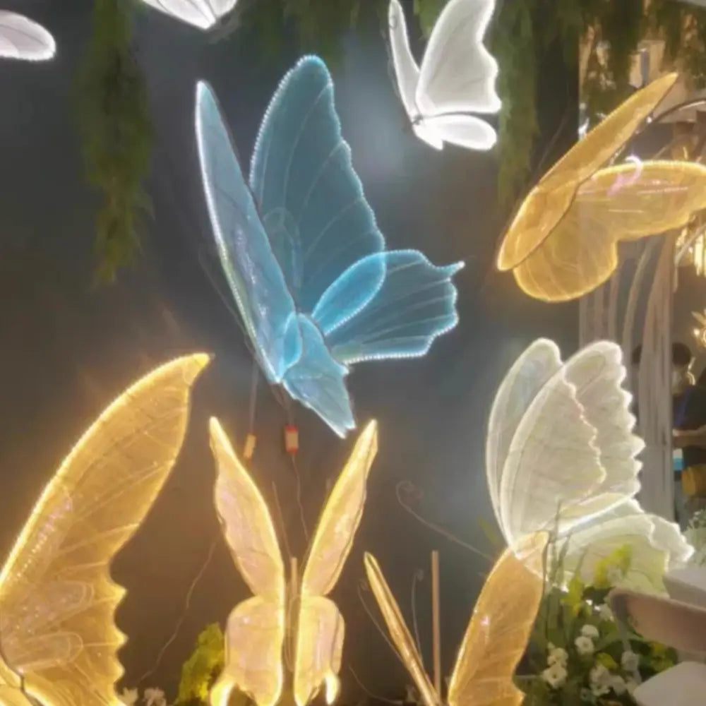 Blue lace led butterflies wedding decor for bedroom glowing wings