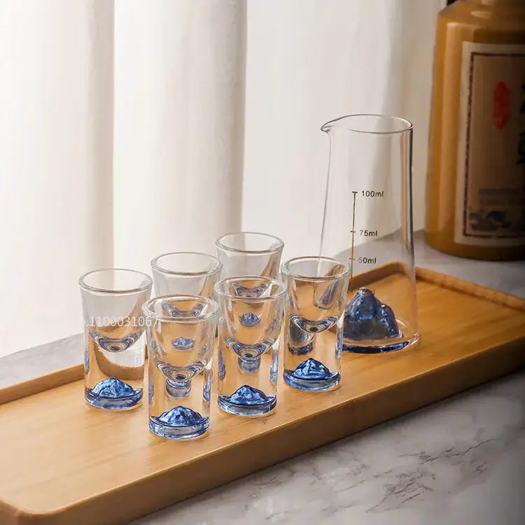 Blue mountain decorbites blue sake glass ice jug set dining room