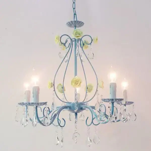 DecorBites™ Blue Crystal Bouquet Chandelier for Princess Girl Bedroom - Romantic Children's Flowers Pendant Lights