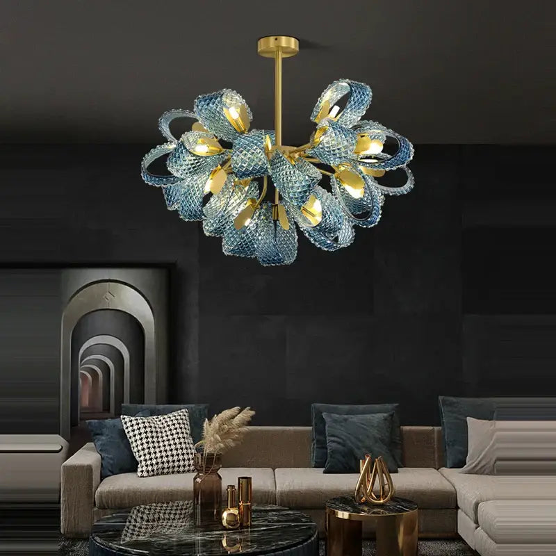 DecorBites™ Blue Queen Crystal Glass Chandelier for Staircase Lighting