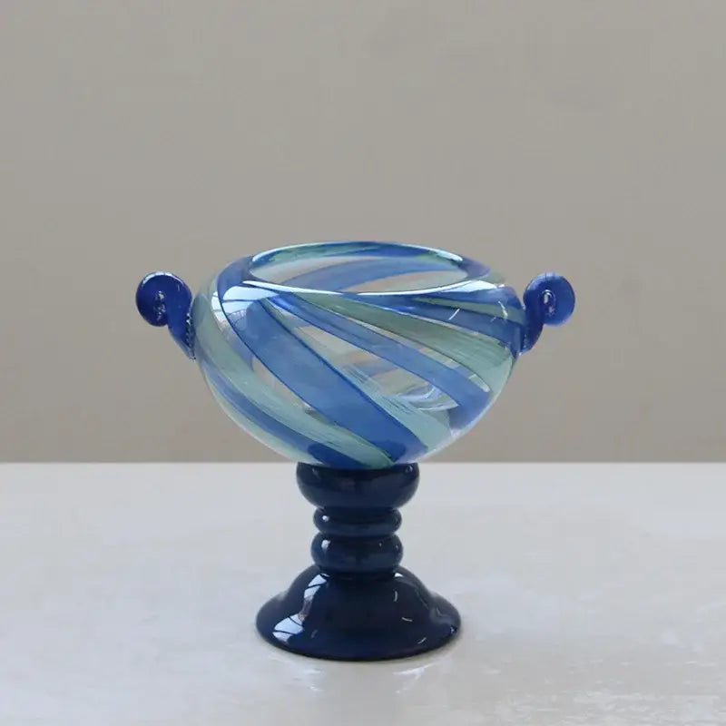 Blue striped transparent glass vase set – living room flower pot