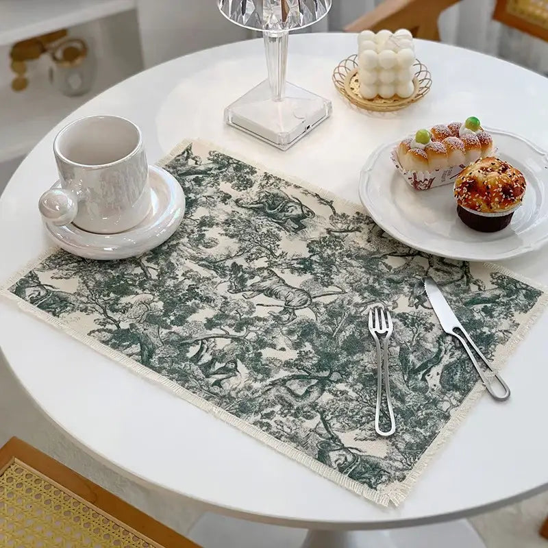 Blue toile cotton linen meal mat dining room table pad