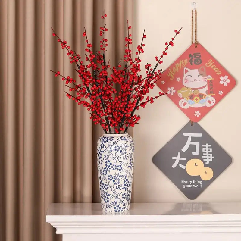 DecorBites™ Blue & White Ceramic Vase, Ice Crack Flower Arrangement, Living Room Décor & Planting