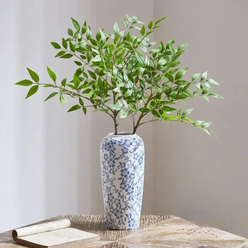 DecorBites™ Blue & White Ceramic Vase, Ice Crack Flower Arrangement, Living Room Décor & Planting