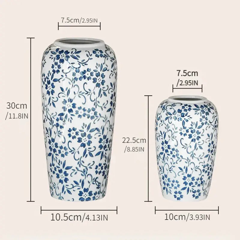 DecorBites™ Blue & White Ceramic Vase, Ice Crack Flower Arrangement, Living Room Décor & Planting