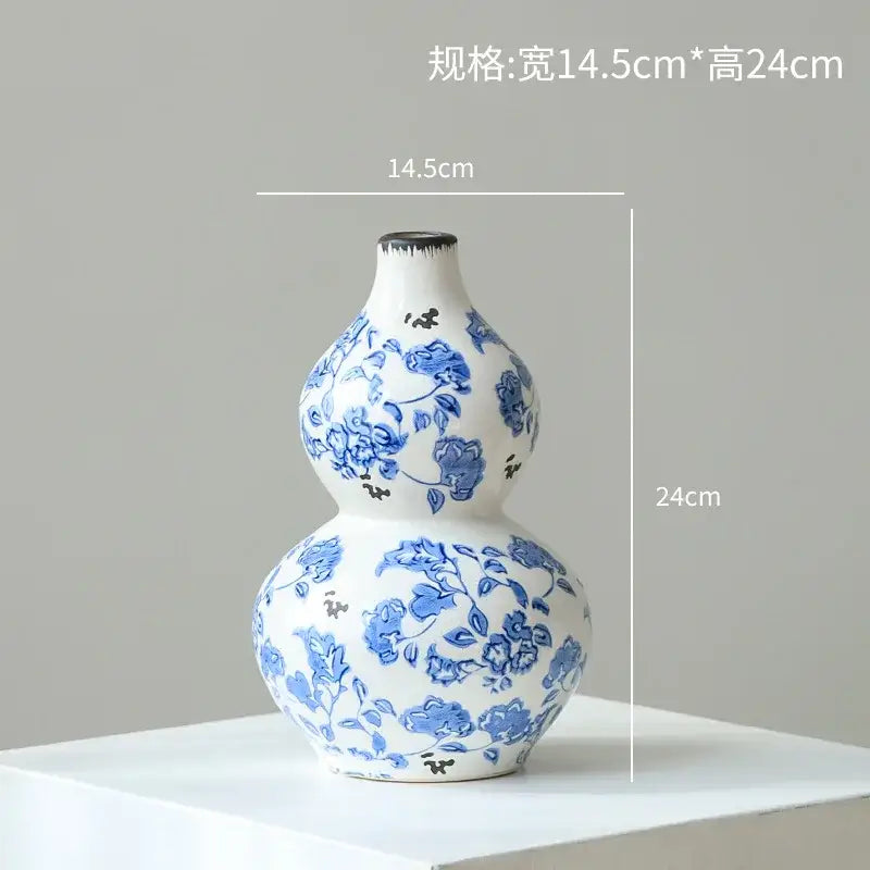DecorBites™ Blue & White Porcelain Gourd Teapot Vase - Chinese Retro Flower Arrangement Accessories