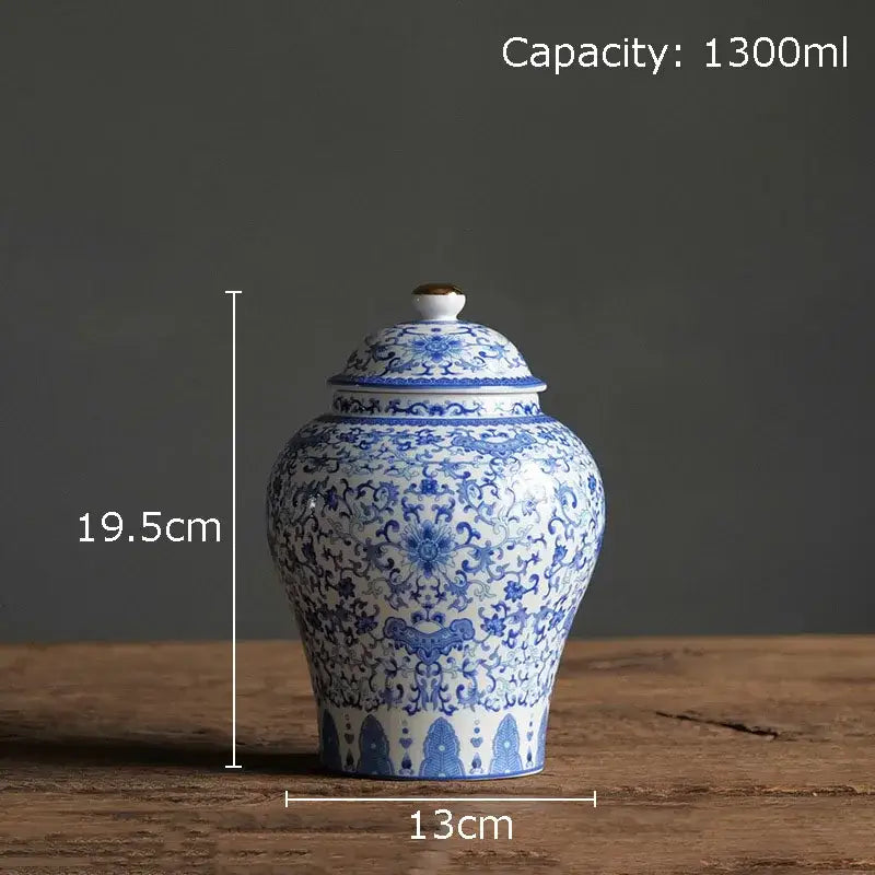 DecorBites™ Blue & White Porcelain Jar with Gold Plating - Ceramic Storage & Desk Decor