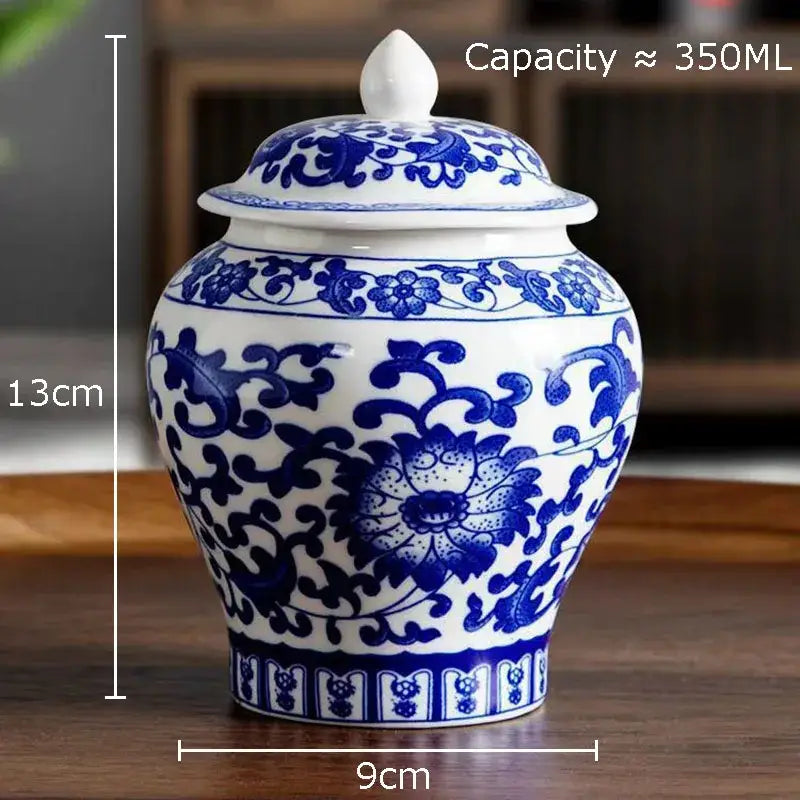 DecorBites™ Blue & White Porcelain Tea Canister | Ceramic Sealed Caddy Jar