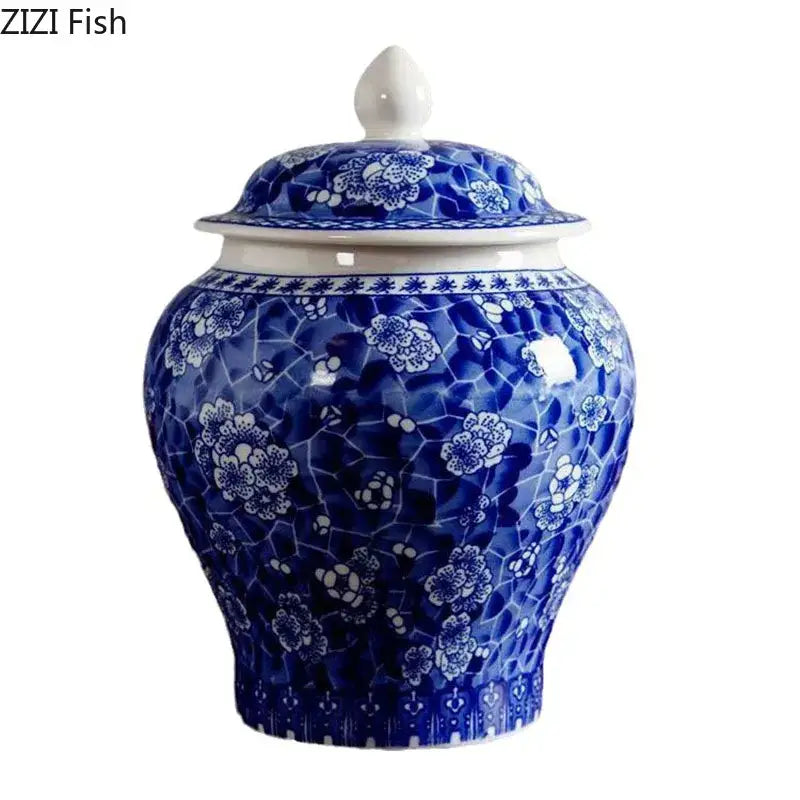 DecorBites™ Blue & White Porcelain Tea Canister | Ceramic Sealed Caddy Jar
