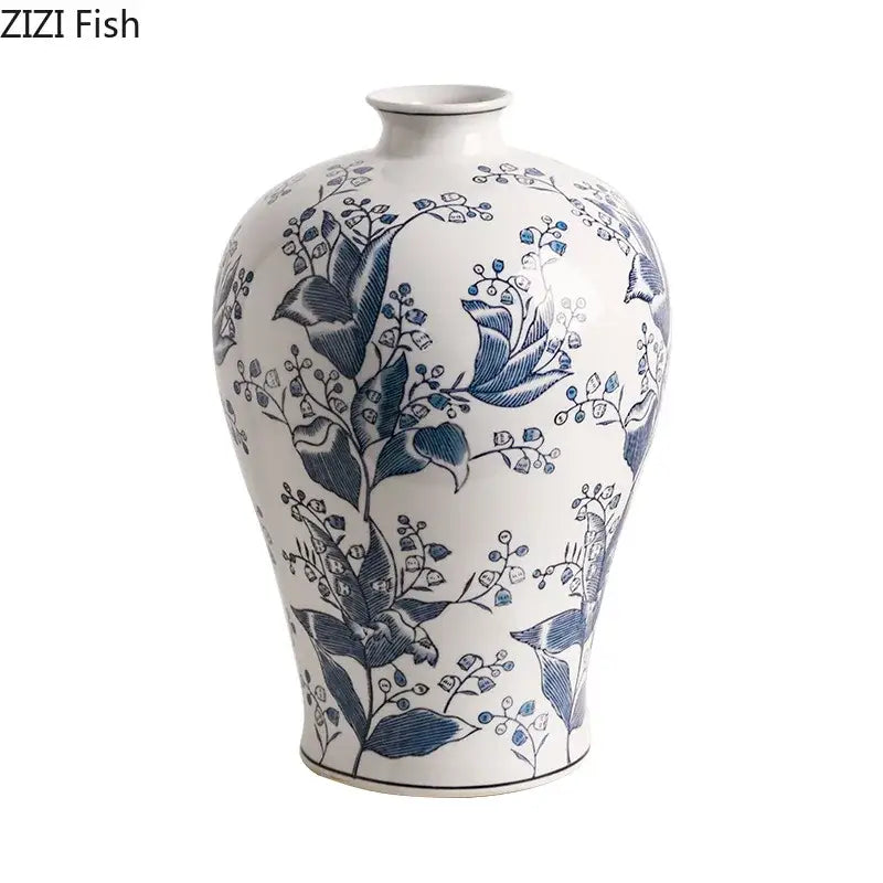 DecorBites™ Blue White Porcelain Vase Plant Pots Room Decor Flowers Arrangement