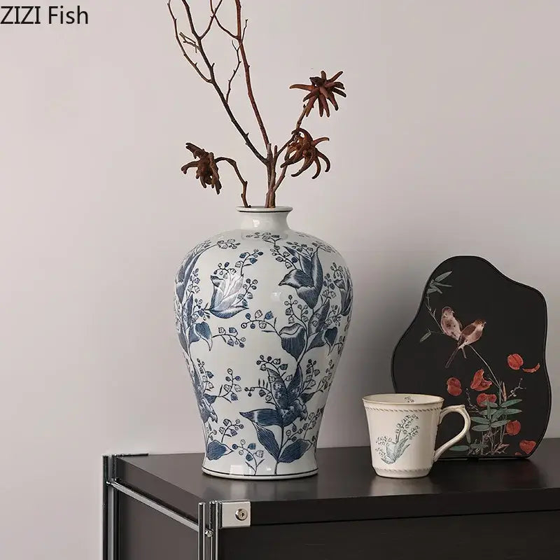 DecorBites™ Blue White Porcelain Vase Plant Pots Room Decor Flowers Arrangement