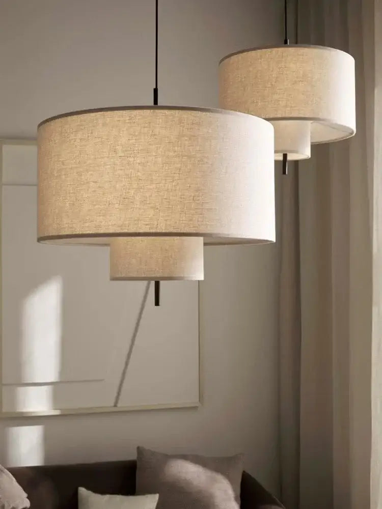 Bohemia wabi sabi beige linen tiered pendant lights for dining room