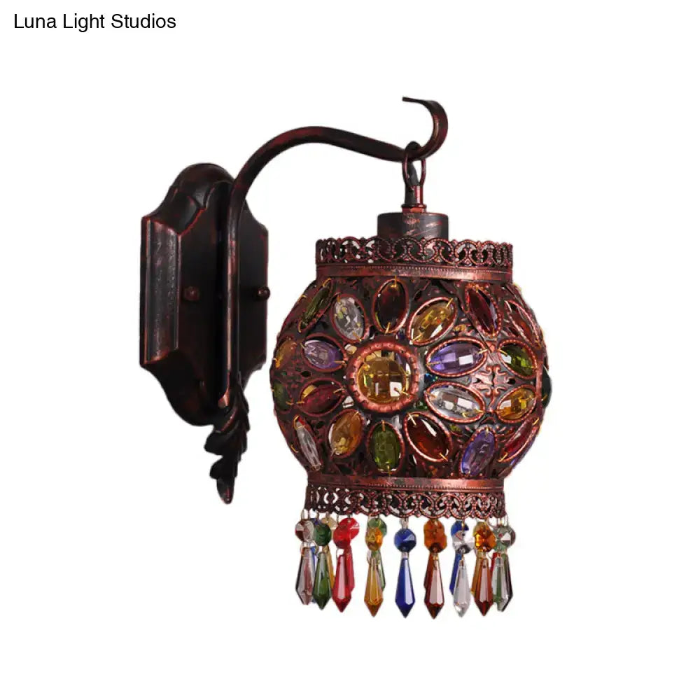 Bohemia weathered copper lantern wall sconce bedroom led crystal lamp