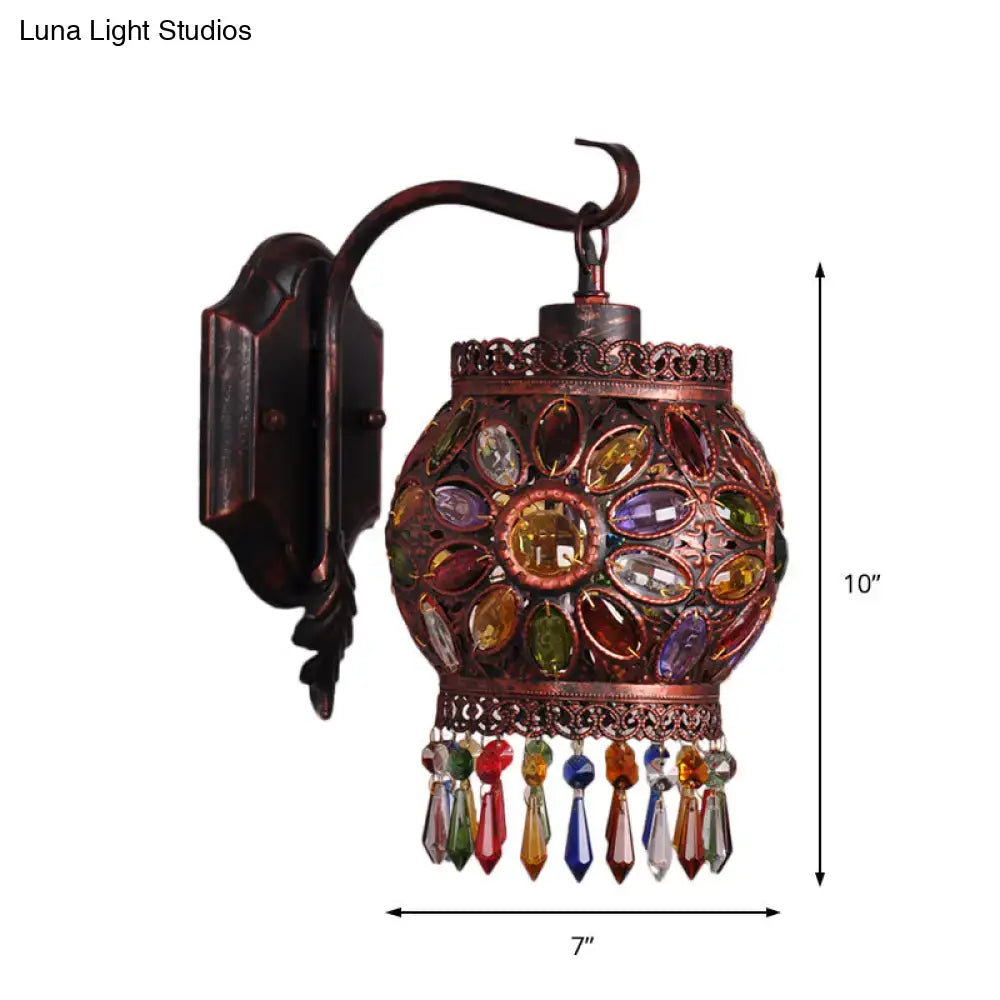 Bohemia weathered copper lantern wall sconce bedroom led crystal lamp