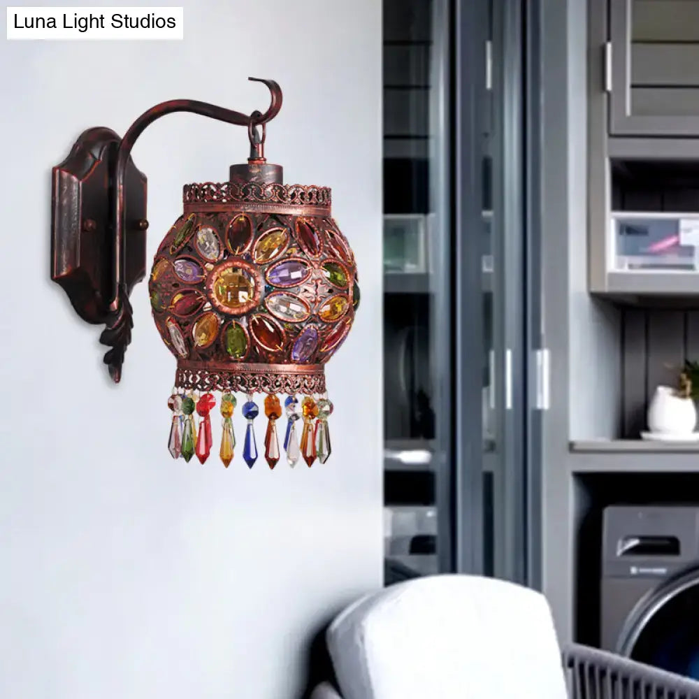 Bohemia weathered copper lantern wall sconce bedroom led crystal lamp