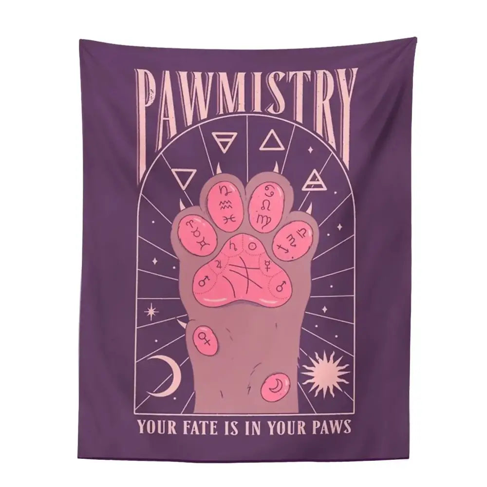 Bohemian beige and pink cat paws tarot tapestry bedroom wall decor