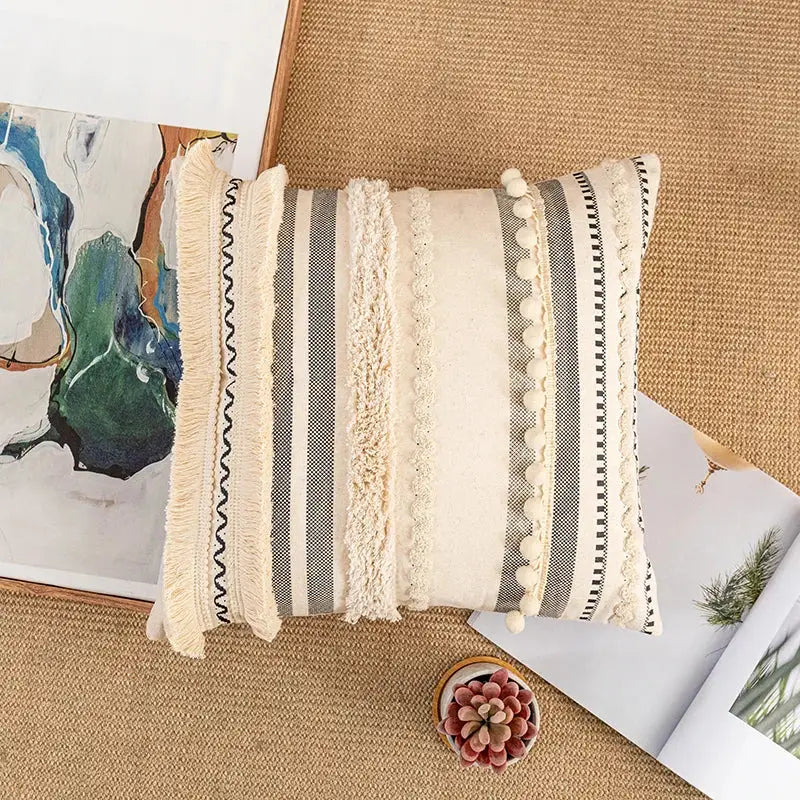 DecorBites™ Bohemian Beige Cotton Cushion Cover for Home Decor