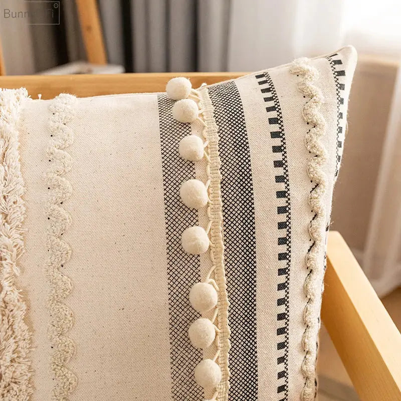 DecorBites™ Bohemian Beige Cotton Cushion Cover for Home Decor