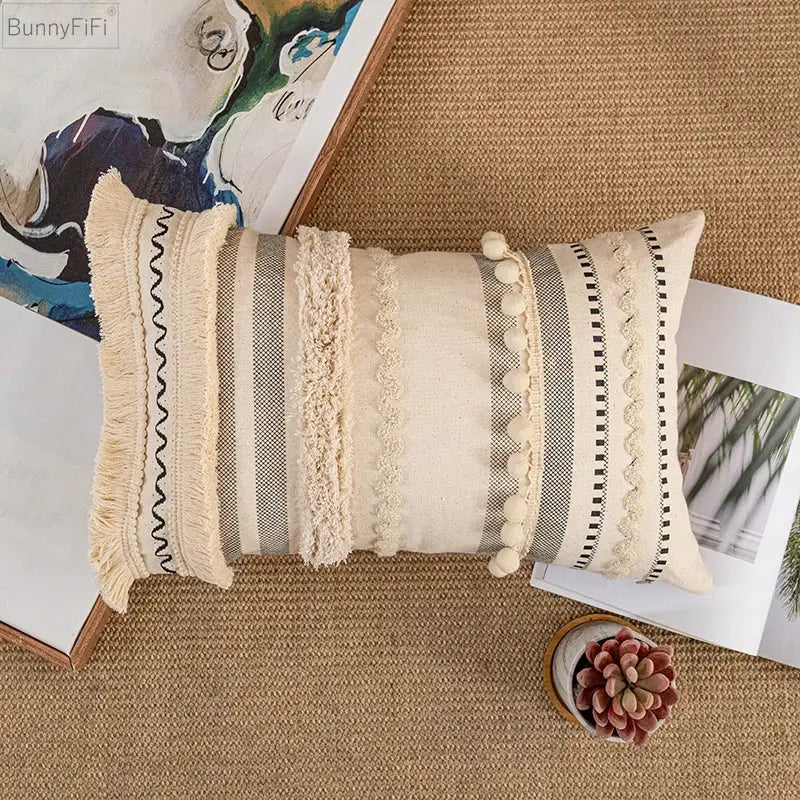 DecorBites™ Bohemian Beige Cotton Cushion Cover for Home Decor
