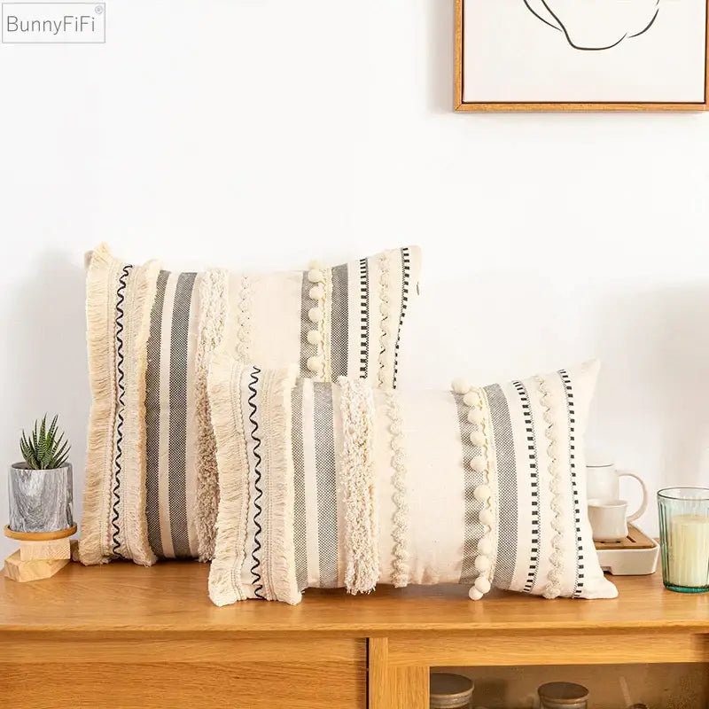 DecorBites™ Bohemian Beige Cotton Cushion Cover for Home Decor