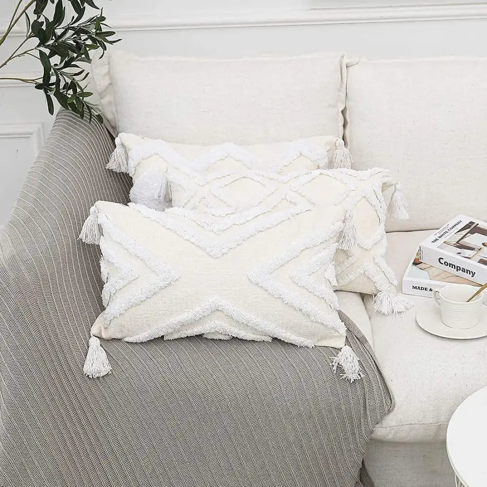 Bohemian chenille pillowcase cream tufted cushion for living room