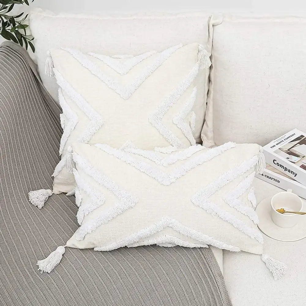 Bohemian chenille pillowcase cream tufted cushion for living room