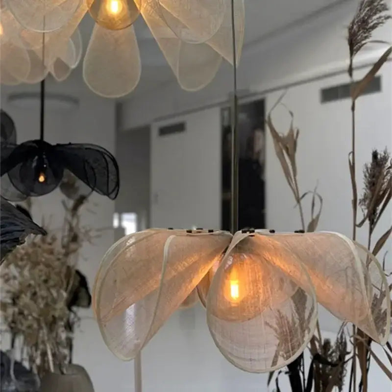Bohemian cream fabric flower chandelier for dining room lighting