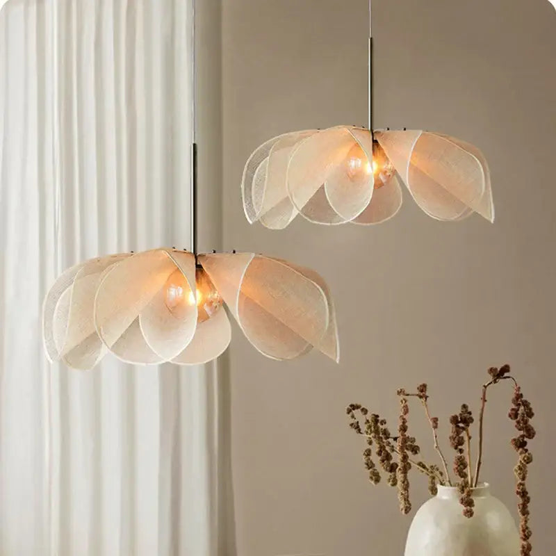 Bohemian cream fabric flower chandelier for dining room lighting