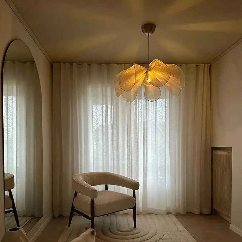 Bohemian cream fabric flower chandelier for dining room lighting