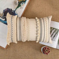 Bohemian cream & gray striped cotton cushion cover living room pom-pom