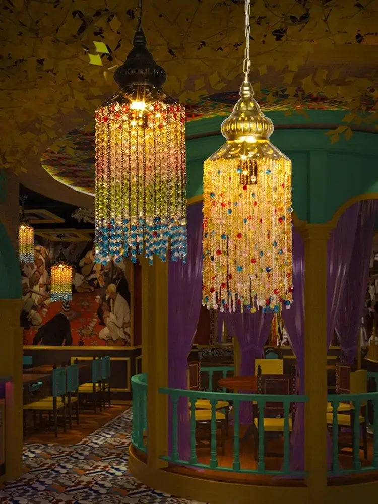 DecorBites™ Bohemian Crystal Pendant Lights LED E27 Gold/Black Cafe Bar Decor