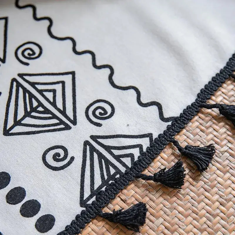 Bohemian ethnic geometry printed cream & black curtains living room
