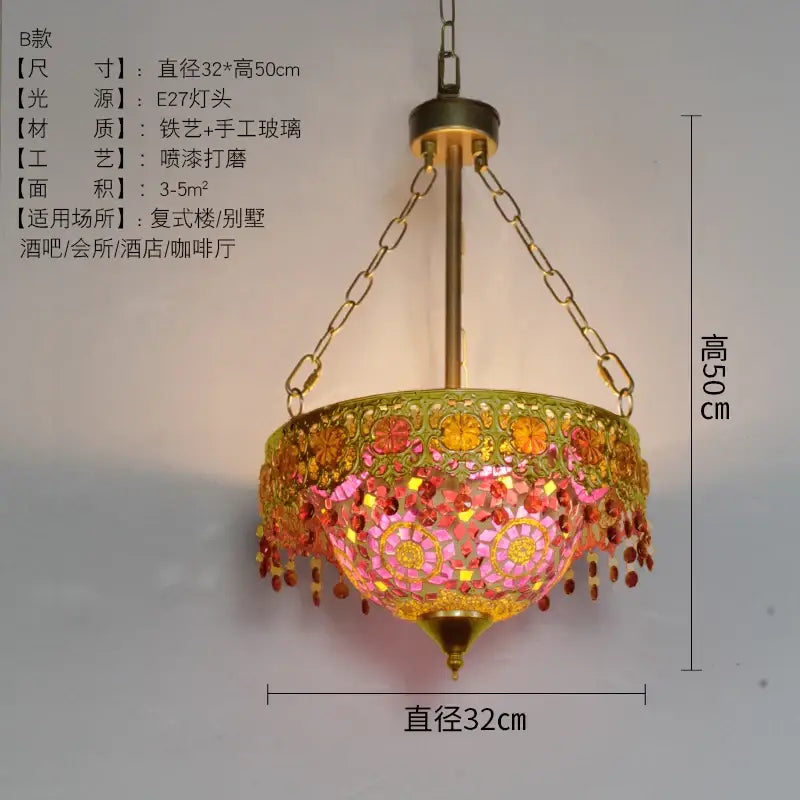 Bohemian exotic stained glass gold pendant lights dining room