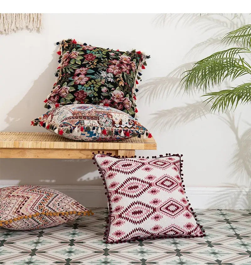 DecorBites™ Bohemian Flower Cushion Cover - Ethnic Floral Decorative Pillow Case