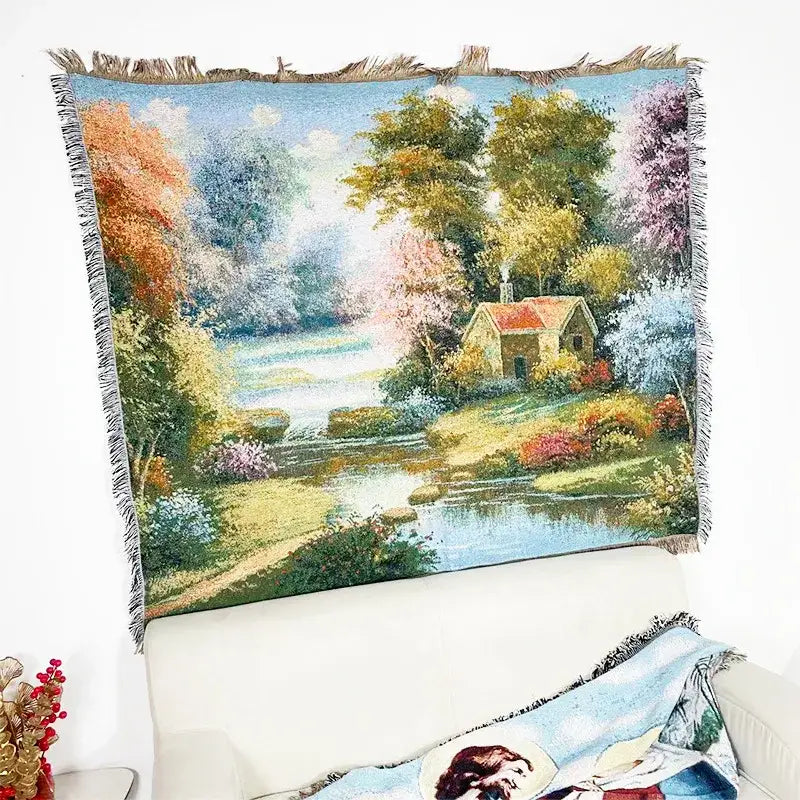 Bohemian jacquard sofa blanket pastoral autumn scene living room