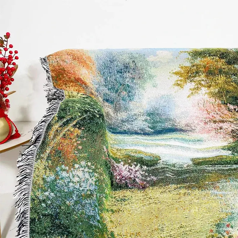 Bohemian jacquard sofa blanket pastoral autumn scene living room