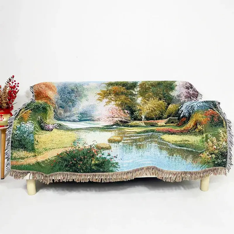 Bohemian jacquard sofa blanket pastoral autumn scene living room
