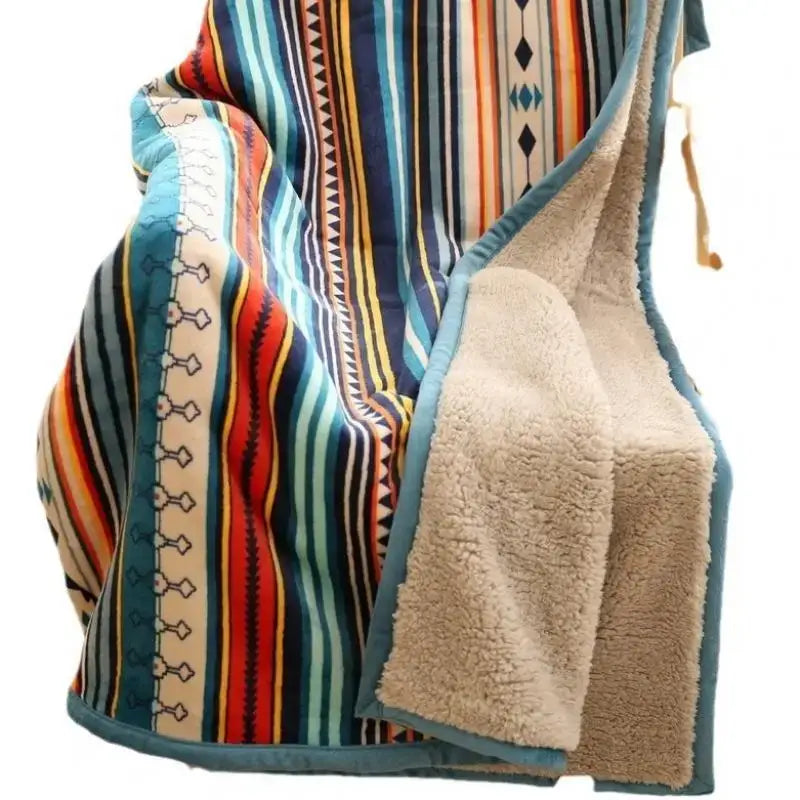 Bohemian multicolored striped coral fleece sofa blanket living room