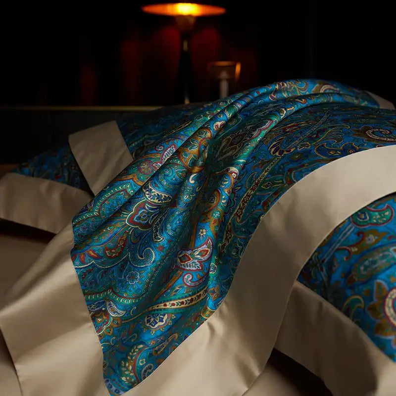 Bohemian teal & gold egyptian cotton bedding set bedroom paisley
