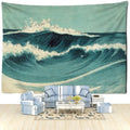 Bohemian teal & white blue wave oil painting tapestry bedroom decor