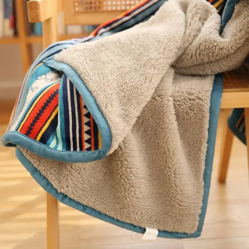 DecorBites™ Bohemian Winter Blanket, Double-Layer Coral Fleece, Thick & Warm for Sofa Nap