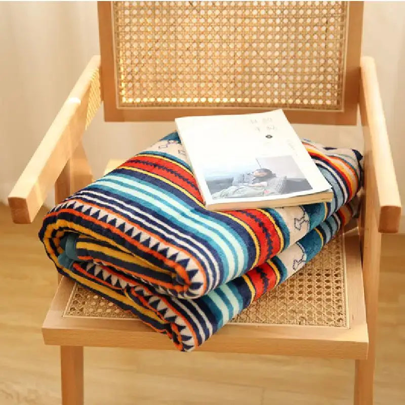 DecorBites™ Bohemian Winter Blanket, Double-Layer Coral Fleece, Thick & Warm for Sofa Nap