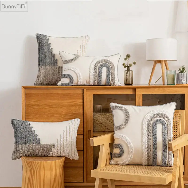 Boho abstract grey & cream cushion cover living room home decoration