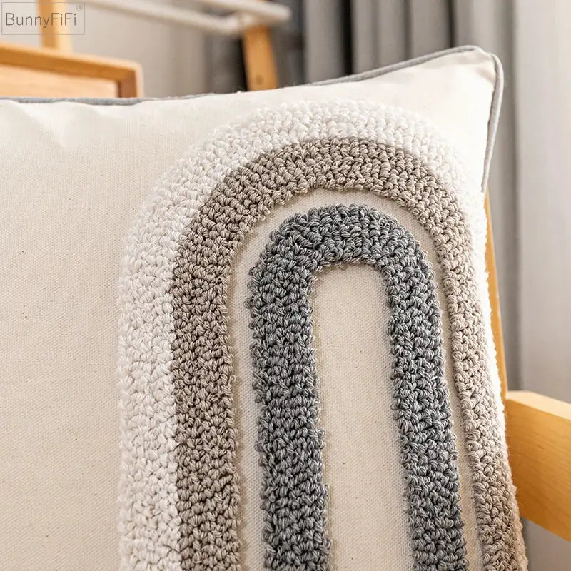 Boho abstract grey & cream cushion cover living room home decoration