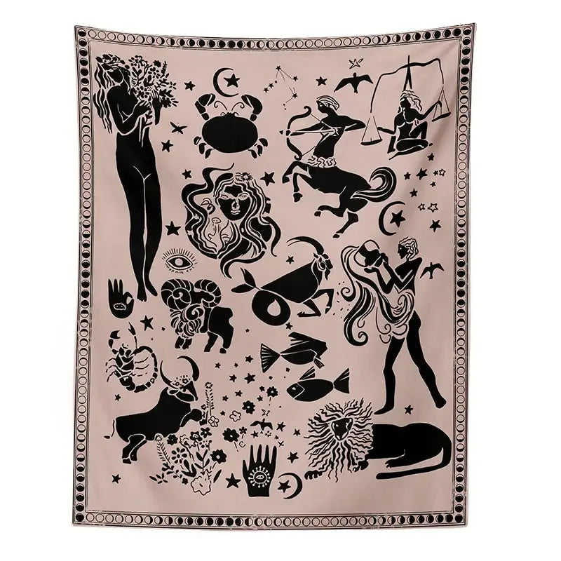 Boho beige and red constellation tarot boho tapestry bedroom decor