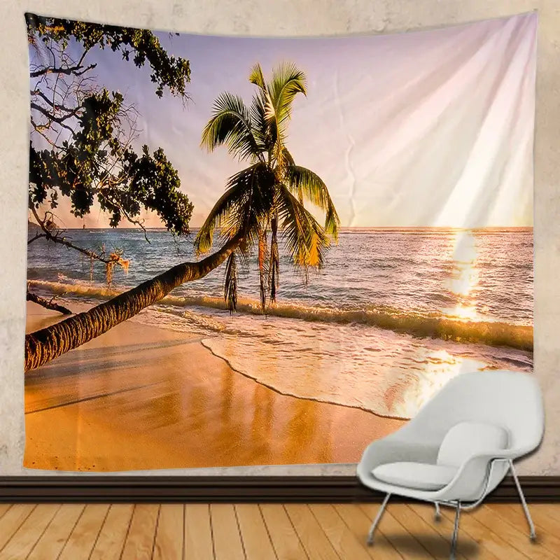 Boho beige beach view mandala tapestry bedroom wall hanging