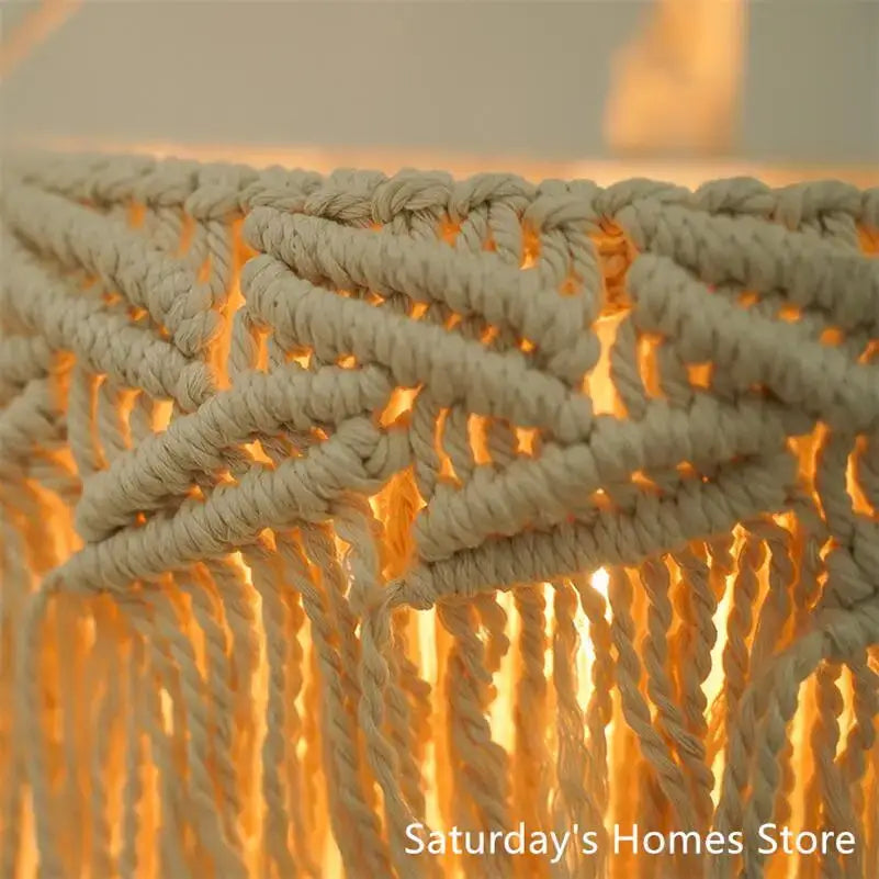 Boho beige macrame pendant light cover for bedroom chandelier